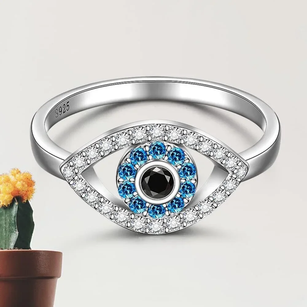 Sterling Silver Evil Eye Ring Women Protective Blue Sapphire Jewelry Size 8 - Picture 8 of 8